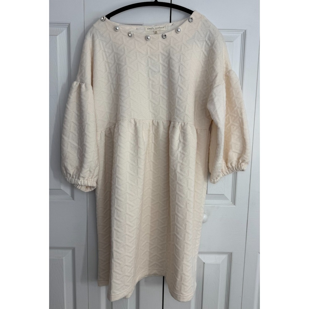 NWT Simply Southern‎ Quilted Vanilla Oversized Dress Women's Medium Ivory Pearl